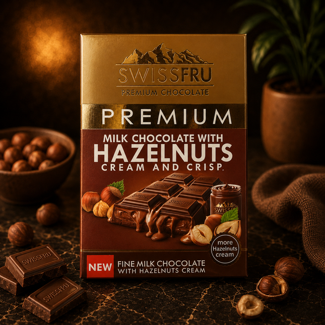 Swiss Fru Premium Milk Chocolate with Hazelnuts Cream and Crisp 90 gm