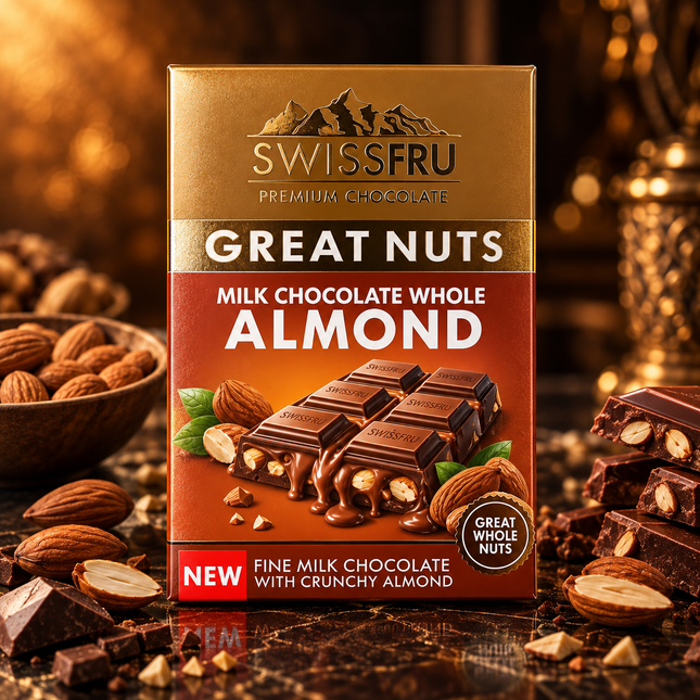 Swiss Fru Premium Milk Chocolate Whole Almond 90 gm