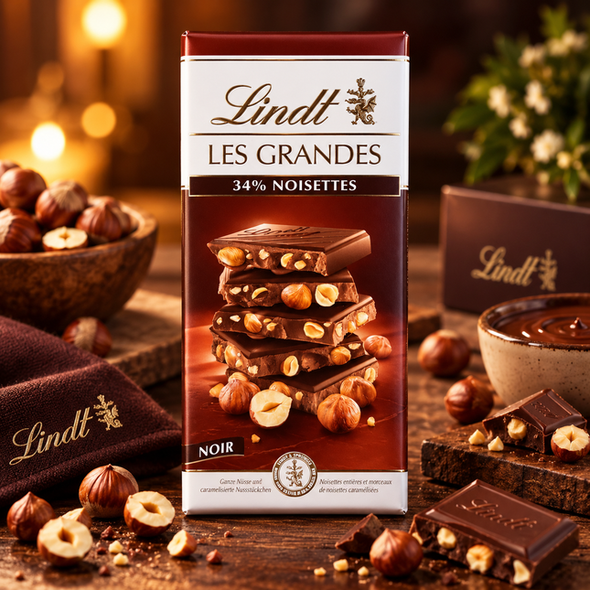 Lindt Les Grandes 34% Noisettes NOIR 150 gm