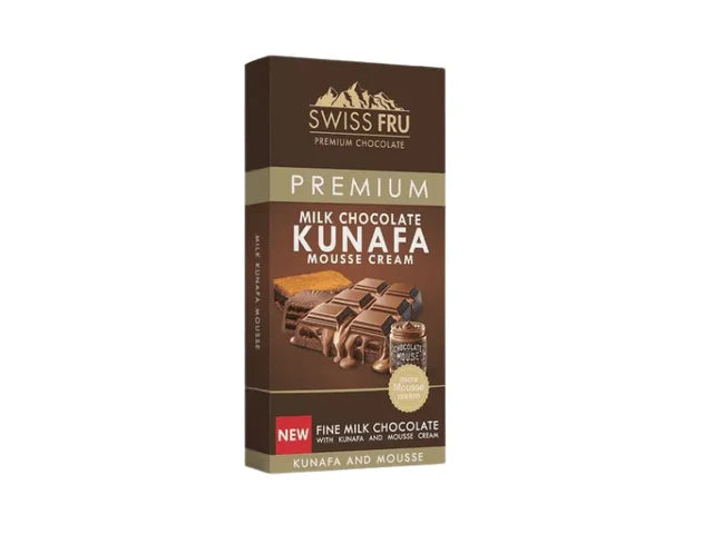 Swiss Fru Premium Kunafa Mousse Cream Milk Dubai Chocolate Bar 150 gm