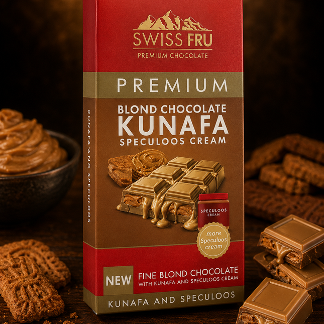 Swiss Fru Premium Kunafa Speculoos Cream Blonde Dubai Chocolate Bar 150 gm