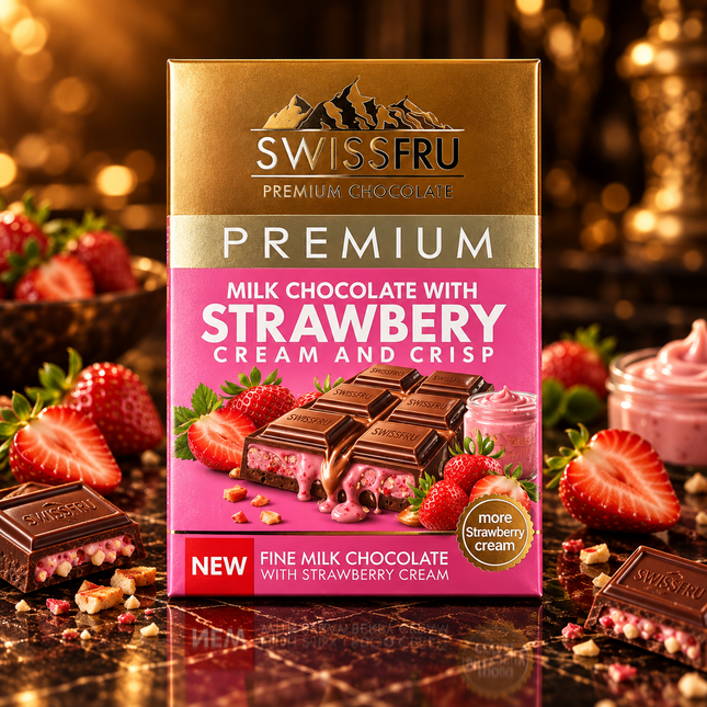 Swiss Fru Premium Milk Chocolate Strawberry Cream and Crisp 90 gm
