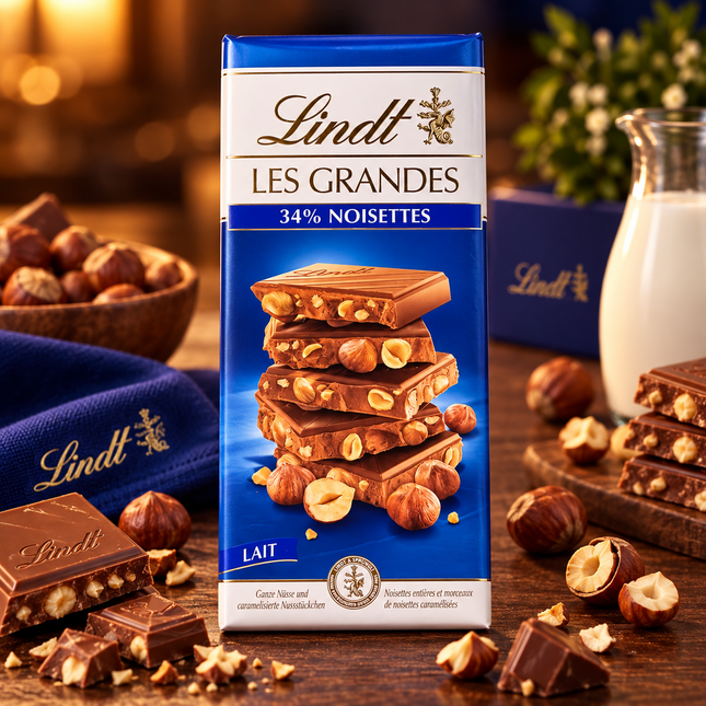Lindt Les Grandes 34% Noisettes LAIT 150 gm