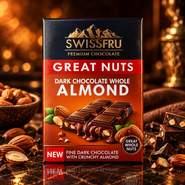 Swiss Fru Premium Dark Chocolate Whole Almond 90 gm
