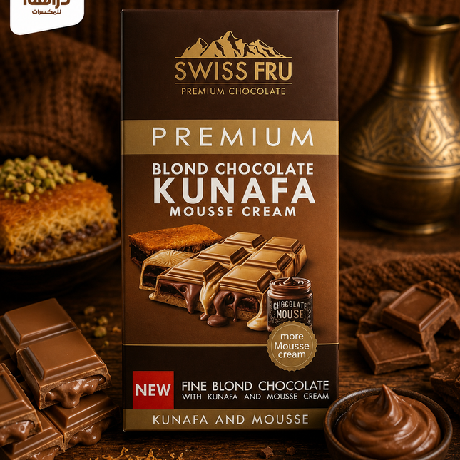 Swiss Fru Premium Kunafa Mousse Cream Blonde Chocolate Bar 150gm