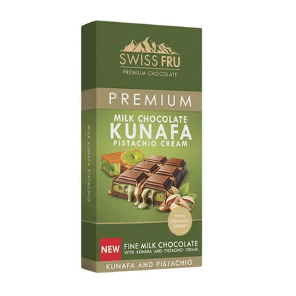 Swiss Fru Premium Kunafa Pistachio Cream Milk Chocolate Bar 150gm