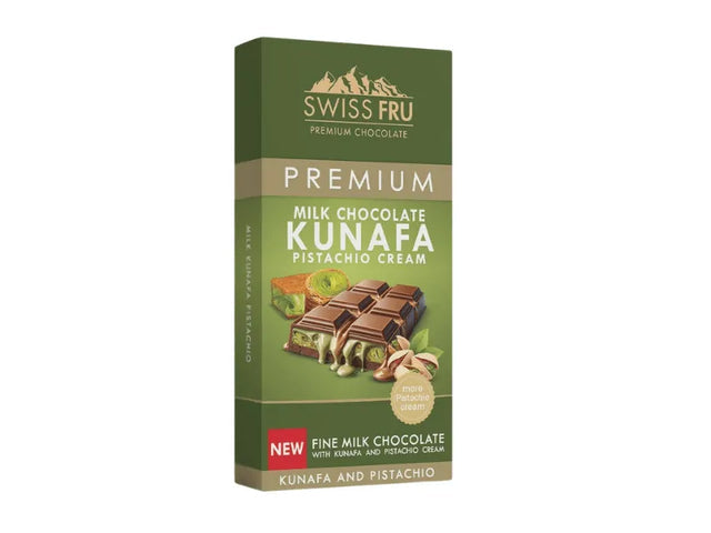 Swiss Fru Premium Kunafa Pistachio Cream Milk Chocolate Bar 150gm