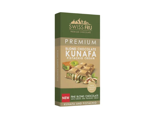 Swiss Fru Premium Kunafa Pistachio Cream Blonde Chocolate Bar 150gm